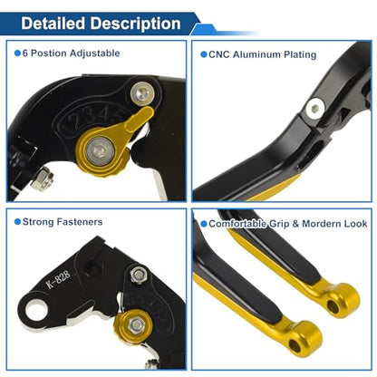 Brake Clutch Levers for Kawasaki ZX636R 00-04 Black Gold Tone - color: Black Handle Gold Tone End