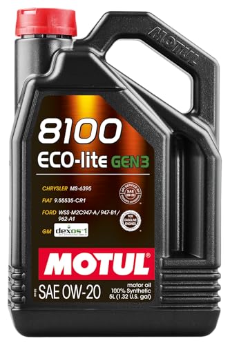 Motul 8100 ECO-lite 0W-20 Full Synthetic Motor Oil with Advanced Low-Friction Formula – API SP & dexos1 Gen3 Approved for GM, Ford, Chrysler & Modern Engine Applications – 5 Liter