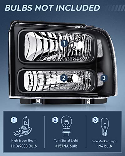 Nilight Headlight Assembly 2005 2006 2007 F250 F350 F450 F550 Super Duty Black Housing Clear Corner Clear Lens Headlights Assembly Replacement - color: Black Housing + Clear Reflector, size: 2005-2007 F250-F550