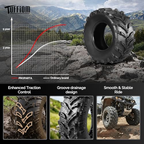 TUFFIOM Set of 4 ATV UTV All-terrain Tires 26x9-12 Front & 26x11-12 Rear, 6 PR, Tubeless - size: 26x9-12 & 26x11-12