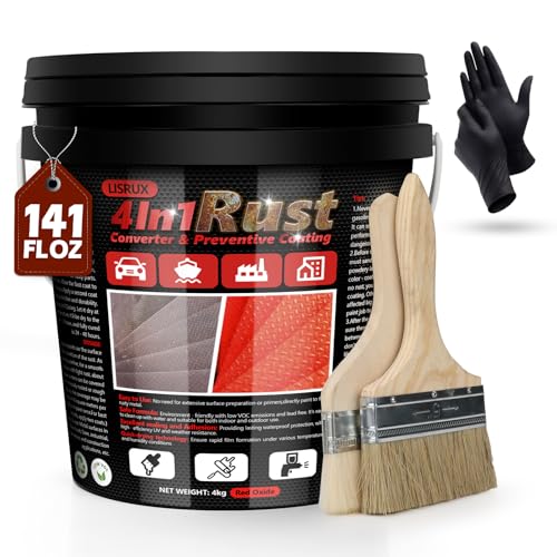 4-in-1 Rust Converter & Metal Primer, 141 Fl OZ Red Rust Inhibitor Paint for Metal, Remove & Convert Rust And Also Protect, Industrial Grade Water Based Rust Reformer, Heat Resistance & UV Resistant - size: Red-141 FL OZ