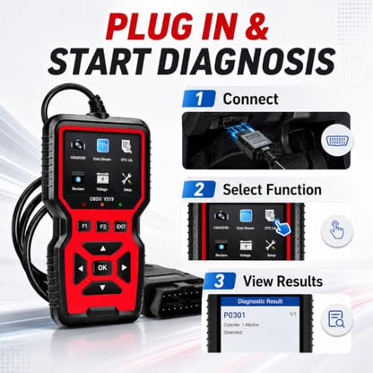 OBD2 Scanner Diagnostic Tool - Check Engine Light Code Reader, Reset Function, Data Stream, I/M Readiness, Full Features, Modes 6 & 8, for All 1996+ Vehicles