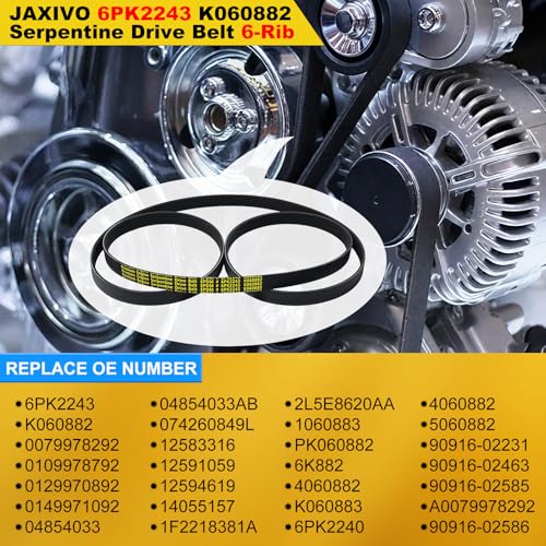 6PK2243 Serpentine Belt V-Ribbed Drive Belt for 04-06 Malibu 3.5L,06-09 Fusion,09-12 Liberty 3.7L,01-06 LS430,00-06 TJ Wrangler,03-09 4Runner,01-08 Sequoia 4.7L,Replace K060882,1060883 - size: 6PK2243-2243mm