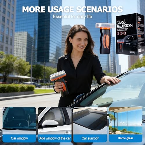 【2PCS】 Glass Emulsion Cleaner, Car Windshield Cleaner Tool Roll-On Glass Compound with Cleaning Board, Removes Oil Film & Smudges, Improve Windshield Clarity for Safe Driving (100ml+Brush)*2 - color: 2 Pack: Glass Emulsion Cleaner (100ml+Brush)