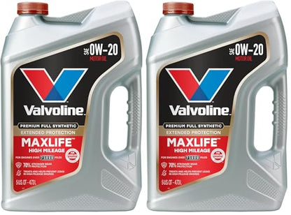 Valvoline Extended Protection High Mileage with Ultra MaxLife Technology 0W-20 Full Synthetic Motor Oil 5 QT (Pack of 2) - size: 5 qt (Pack of 2), style: Premium Full Synthetic High Mileage
