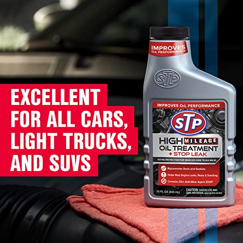 STP High Mileage Oil Treatment + Stop Leak - 15 FL OZ (Pack of 2) - size: 15 OZ (Pack of 2)