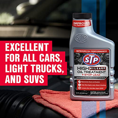 STP High Mileage Oil Treatment + Stop Leak - 15 FL OZ (Pack of 2) - size: 15 OZ (Pack of 2)