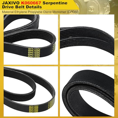 K060667 Serpentine Belt V-Ribbed Drive Belt for 14-18 328d xDrive 2.0L,14-18 X5 xDrive 35d 3.0L,11-12 Mustang GT 5.0L,13-18 Santa Fe 3.3L,03-08 Tiburon 2.7L Replace 6PK1696 - size: 6PK1696-1696mm