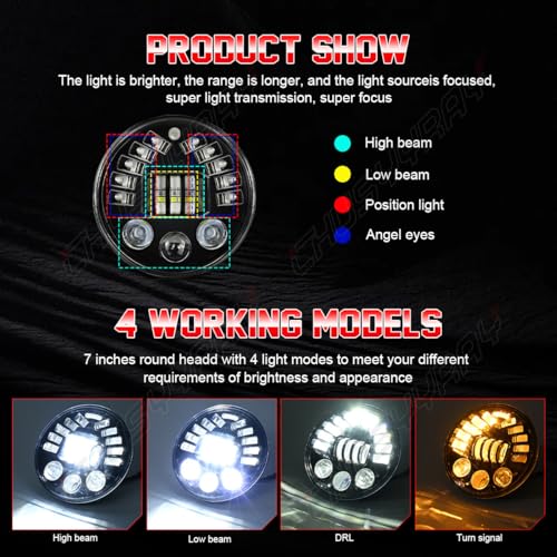 CHUSYYRAY 7'' Round Compatible with Honda Shadow Spirit 1100 750 LED Motorcycle Headlight Assembly for Off Road, High Low Beam DRL Turn Signal, DOT Approved, 10000LM 6500K White, 1PCS