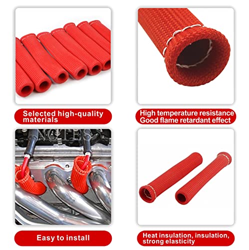 Spark Plug Wire Heat Shield Spark Plug Wire Heat Shield Sleeve Spark Plug Boot Protector Boots Wrap for SBC BBC 350 454 8PCS Plug Wire Covers - 2500F High Temp Protection (Red) - color: Red