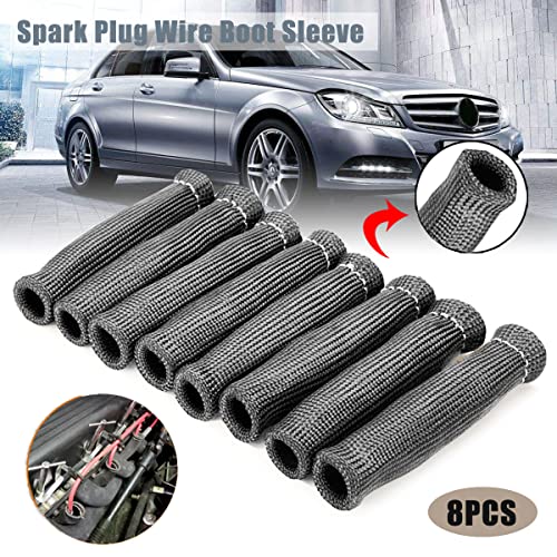 Spark Plug Wire Boots Thermal Protection Insulator Sleeve, 1200 Degree Heat shield Cover Wrap 6 inch for Car Truck 8PCS(black) - color: black