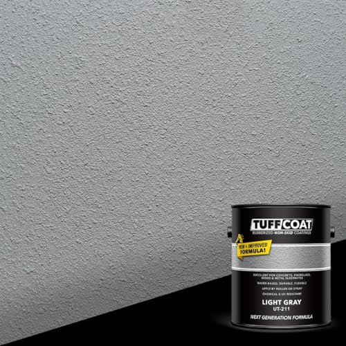 Tuff Coat Medium Texture Rubberized Non-Skid Deck Coating – Textured Non-Slip Safety Surface for Pool Decks, Docks, Boat Ramps, Patios, Walkways & High-Traffic Areas (UT-211 Light Gray 5-gallon) - color: Light Gray, size: 640 Fl Oz (Pack of 1)