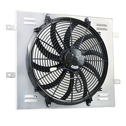 Electric Radiator Shroud Fan,16'' Electric Fan+Aluminum Shroud For 1987~2006 Jeep Wrangler YJ TJ 2.4L-4.2L L6