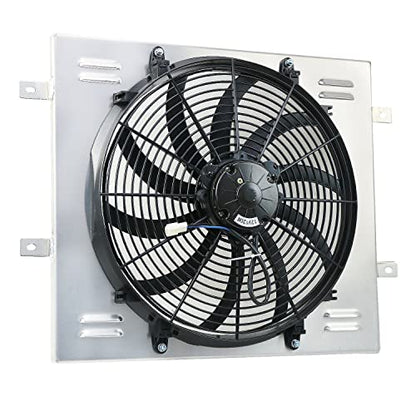 Electric Radiator Shroud Fan,16'' Electric Fan+Aluminum Shroud For 1987~2006 Jeep Wrangler YJ TJ 2.4L-4.2L L6