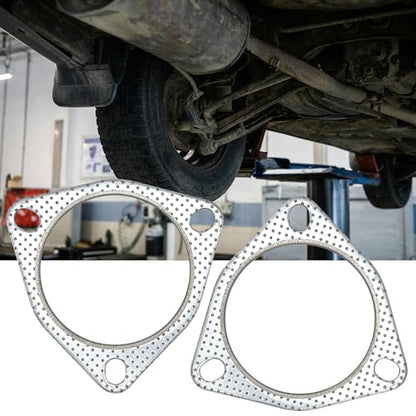 3.5 Inch Exhaust Gasket 3-Bolt Flange 89.5mm Graphite w/Fire Ring 2 Pcs - size: 3.5 in