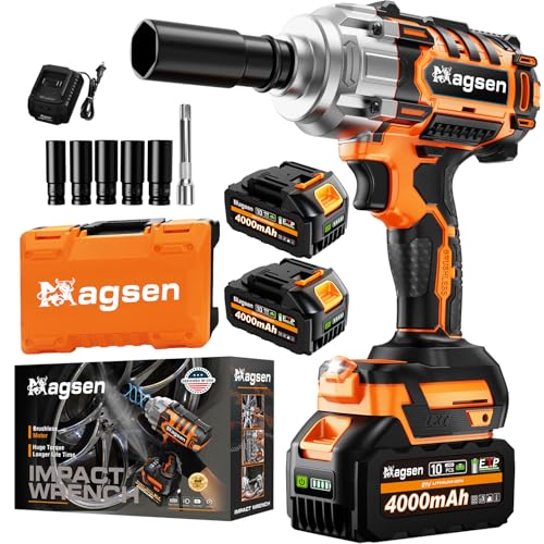 1/2" Cordless Impact Wrench, 900Ft-lbs (1200N.m) Brushless High Torque Impact Gun,3800RPM,3 Variable Speeds,LED Light,2x4000mAh Battery, 5 Sockets,Electric Impact Gun for Car/Mower/Pickup - size: 1200n
