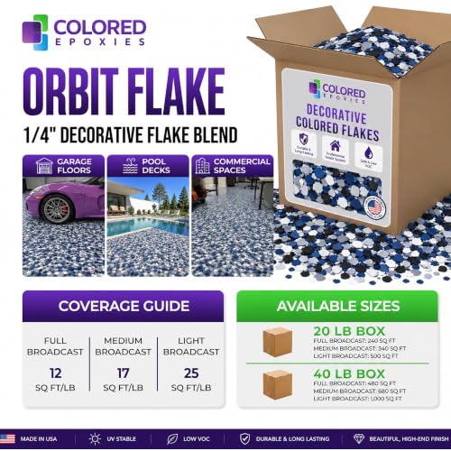 Colored Epoxies 20 LB Decorative Vinyl Flakes for Epoxy Garage Floors - color: Orbit Flake