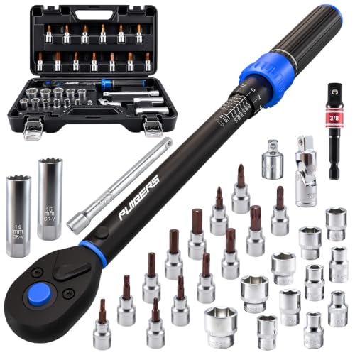 3/8-Inch Drive Click Torque Wrench Set (20-240 in.-lb), 31-Piece Bike & Auto Tool Kit with Metric Sockets (6-21mm), Torx/Hex Bit Sockets, Spark Plug Sockets & Extension - size: 3/8" 20-240 in.lb - 31 Pcs