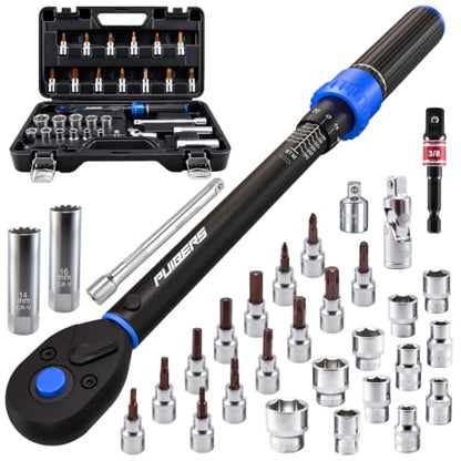 3/8-Inch Drive Click Torque Wrench Set (20-240 in.-lb), 31-Piece Bike & Auto Tool Kit with Metric Sockets (6-21mm), Torx/Hex Bit Sockets, Spark Plug Sockets & Extension - size: 3/8" 20-240 in.lb - 31 Pcs