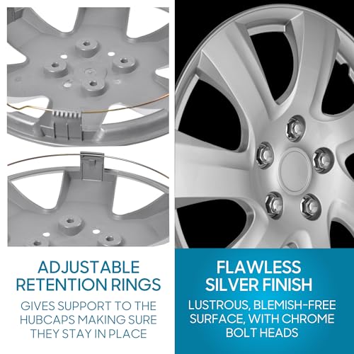 BDK (Set of 4) 16" Inch Rims Hubcaps Automotive Car Wheel Hub Caps Wheel Covers, Snap-On Direct OEM Replacement Toyota, Honda, Nissan, Ford, Mazda, Chevrolet, Kia, Hyundai, Volvo, BMW - 7 Spokes - color: Silver Classic