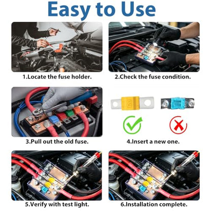 20pcs AMI Midi Fuse High Current Bolt-on Fuse Set Copper Plated for Automotive Marine Truck RV with Assorted Ratings(30A, 40A, 50A, 60A, 70A, 80A, 100A, 125A, 150A, 175A) Fits 32V Electrical Systems. - size: Mixed