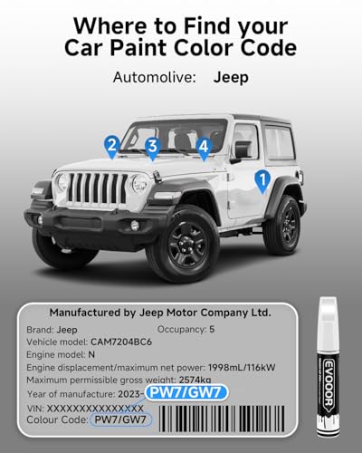 PW7/GW7 Bright White Touch Up Paint Compatible with JeepExact Match 2 in 1 Touch up Paint for Chips and Nicks Repair - color: Bright White(PW7/GW7) Compatible with Cherokee/Compass/Grand Cherokee/Grand-Wagoneer/Patriot/Wagoneer/Wrangler-JK/Wrangler-JK-Unl