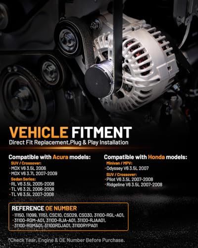 Alternator 11099 130A Fit for Honda Odyssey 2005-2007 3.5L - size: 11099N