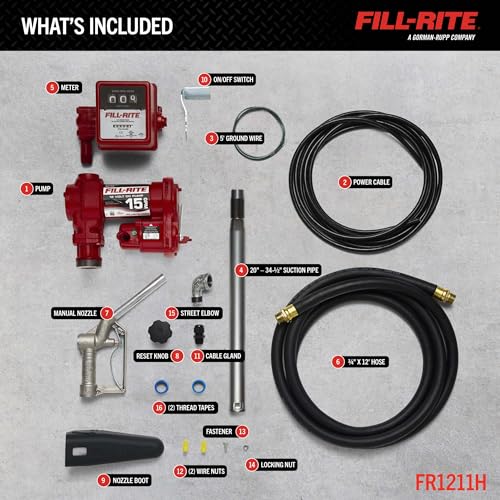Fill-Rite FR1211H 12V 15 GPM Fuel Transfer Pump with Standard Mechanical Meter Package, Gallons | Gasoline, Diesel, Kerosene, Ethanol & Methanol Blends & Biodiesel - style: Meter (Gallons)