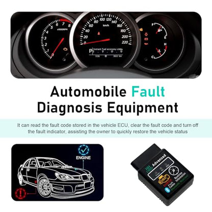 Car Bluetooth OBD2 Diagnostic Tool, ELM327 Engine Fault Code Reader and Clearing Tool, Anti-interference Real-time Data Scanner, Plug and Play Device for Most Phone Systems (Black)