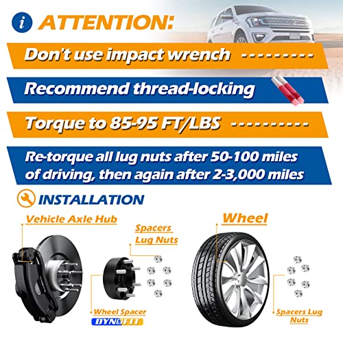 dynofit 2 Inch 6x135 Hub-Centric Wheel Spacers (4 Pcs) for 2015-2026 Ford F150, Expedition, Lincoln Navigator - M14x1.5 Studs, 87.1mm Center Bore - size: 2 Inch (2015-2026 F150)