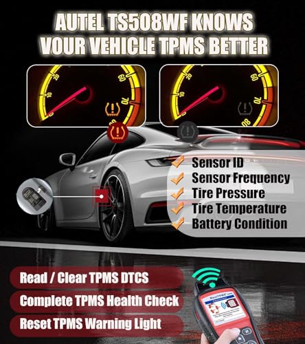 Autel MaxiTPMS TS508WFK-4 TS508WF with 4pcs MX Sensor + 4pcs Metal Valves Upgrade of TS508K TS508 Read Activate Relearn All Known Sensors Detect & Display TPMS System Faults Perform OBDII Relearns