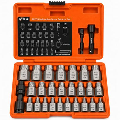 29Pcs Screw Extractor Set, 3/8" Drive Easy Out Bolt Extractor Set - color: 29pcs-01