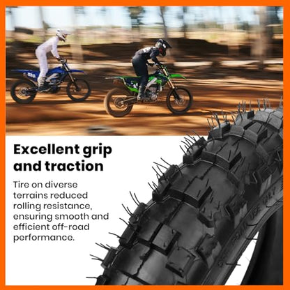 (2 Set) 2.5-10" Off-Road Tire and Inner Tube Set - Dirt Bike Tire with 10-Inch Rim and 2.5/2.75-10 Dirt Bike Inner Tube Heavy Duty Compatible with Honda CRF50/XR50, Suzuki DRZ70/JR50 and Yamaha PW50