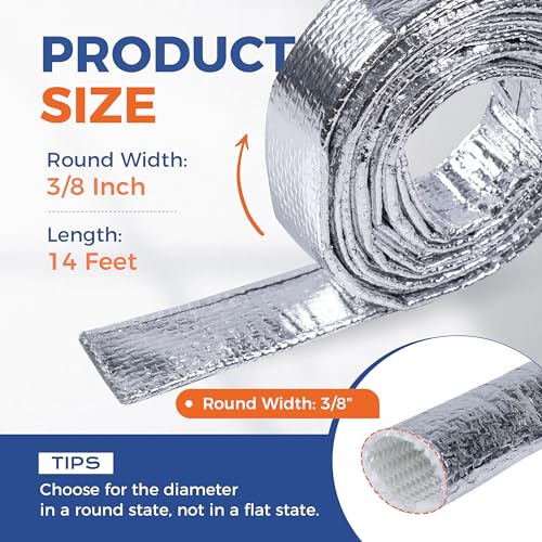 Automotive Aluminum Heat Shield Sleeve Wrap Wire Up to 485 °F, Cable Heat Shield Fire Sleeve Heat Resistance Silver Inner Diameter (3/8"-14ft) - size: 3/8"-14ft