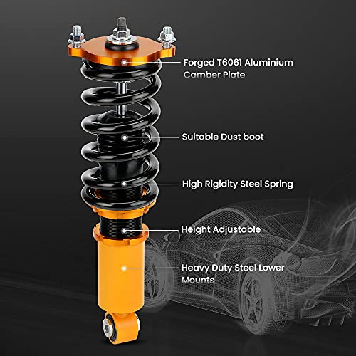maXpeedingrods Coilovers for Subaru Legacy 2000-2004 BE Sedan, Height Adjustable Coil-over Suspension Kit, Preset Damping Shock Absorber Struts Lowering Kit Gold