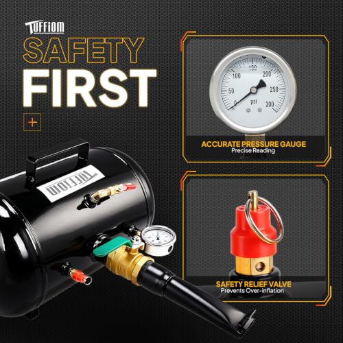 TUFFIOM 5 Gallon Air Tire Bead Blaster Seater w/Pressure Gauge & Handle, Wheel Seating Tool Inflator Tank for Truck ATV, 85-116PSI Operating Pressure, Black - color: black