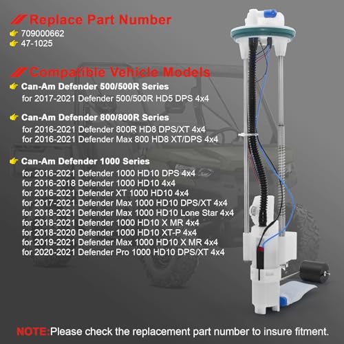 709000662 Fuel Pump Assembly Compatible with Can-Am Defender 1000 HD10 HD8