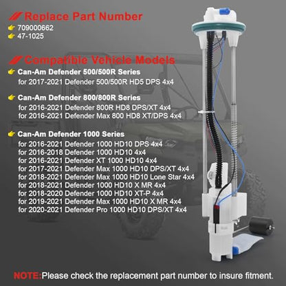 709000662 Fuel Pump Assembly Compatible with Can-Am Defender 1000 HD10 HD8