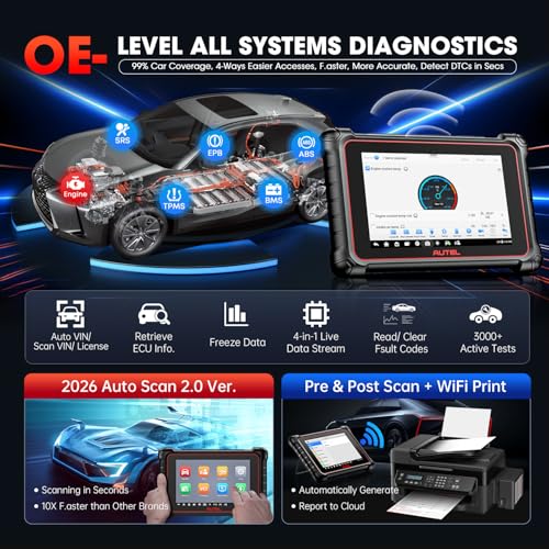 Autel MaxiCOM MK900BT Scanner, 2026 MK900-BT 8in V2.0 Bidirectional Diagnostic Tool, CANFD DoIP, 33FT BT of MK900 MX900 MK808S MK808BT PRO MX808S MK808Z, 40+ Reset, 3K+ Active Tests, All Sys Scan, FCA