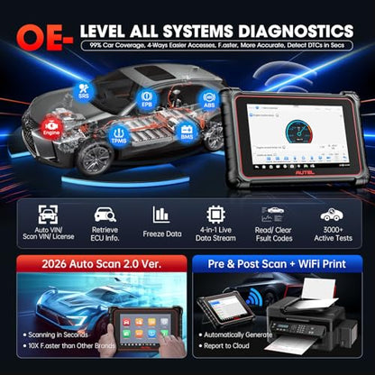 Autel MaxiCOM MK900BT Scanner, 2026 MK900-BT 8in V2.0 Bidirectional Diagnostic Tool, CANFD DoIP, 33FT BT of MK900 MX900 MK808S MK808BT PRO MX808S MK808Z, 40+ Reset, 3K+ Active Tests, All Sys Scan, FCA