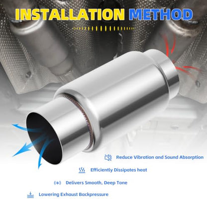 3" Inlet Exhaust Resonator, 3" Inlet/Outlet 9" Overall Length Exhaust Resonator Muffler, Straight Through Stainless Steel Muffler - size: 3" Inlet 9" Overall Length (6'' Body Length)