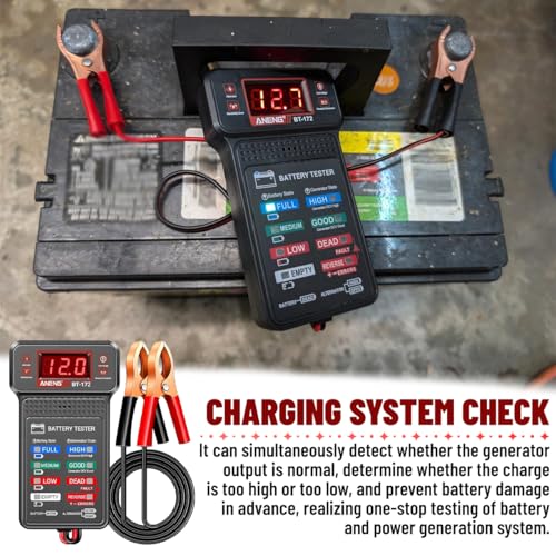 12V Car Battery Tester with LED Display & Indication, Digital Vehicle Battery Alternator Starter Load Tester, Auto Batteries Voltmeter Charging System Analyzer Monitor, Universal Fit