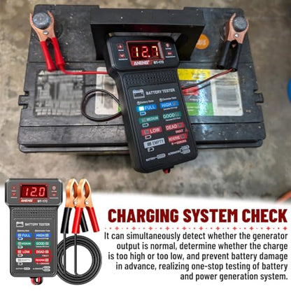 12V Car Battery Tester with LED Display & Indication, Digital Vehicle Battery Alternator Starter Load Tester, Auto Batteries Voltmeter Charging System Analyzer Monitor, Universal Fit