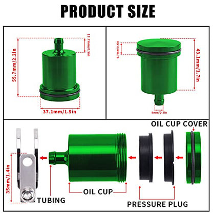 Universal Motorcycle Aluminum Brake Fluid Reservoir Oil Cup Fit For Yamaha Kawasaki Honda Suzuki BMW and more (Green) - color: green