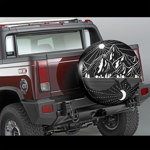 Spare Tire Cover Campsite Mountains with Sun Moon Wheel Tire Covers Waterproof Dust-Proof Wheel Tire Protector Weatherproof Tyre Covers Universal for RV SUV Truck Trailer Off-Road Car Camping 14 Inch - color: Mountain River3, size: 14" for tire diameter 2