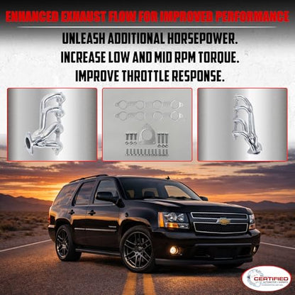 Ceramic Coated Exhaust Headers 2002–2013 Chevy Silverado Sierra Tahoe Yukon Escalade Manifold Replacement 4.8L 5.3L 6.0L 6.2L LS Engines With Right Side Beveled Flange by Certified Automotive Experts - size: Ceramic Coated Exhaust Headers