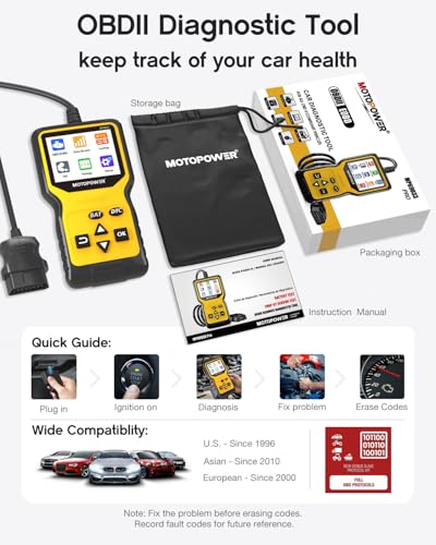MOTOPOWER MP69033 Pro OBD2 Scanner Code Reader Check Engine Fault Light Diagnostic Scan Tool with Battery Tester - color: Yellow