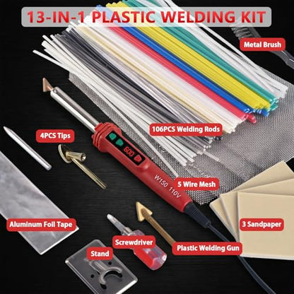 GNI Upgraded 150W LED Digital Adjustable Temperature Plastic Welder Kit - color: Red