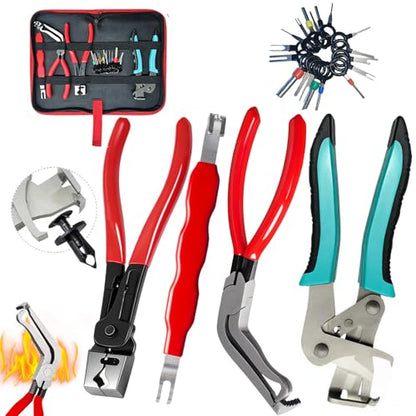 Clip Removal Tool Kit, 4-Piece Car Pliers for Trim, Clamps & Connectors - color: B-red 4pcs