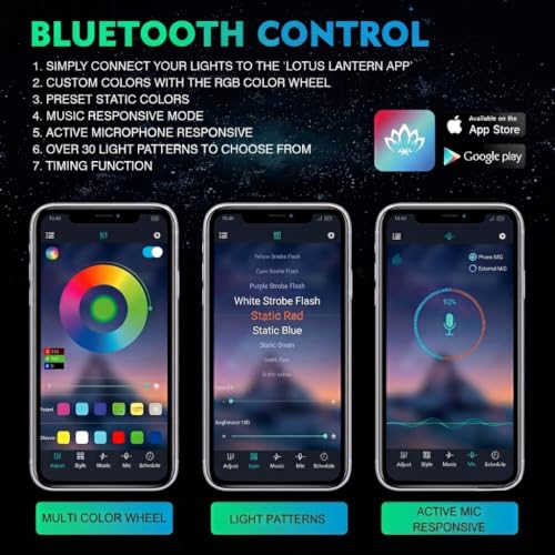 Xprite 18 LED Rock Lights 10 Pods Wide Angle Bluetooth Wheel Well Lights - color: Wide Housing, size: 10 Pods